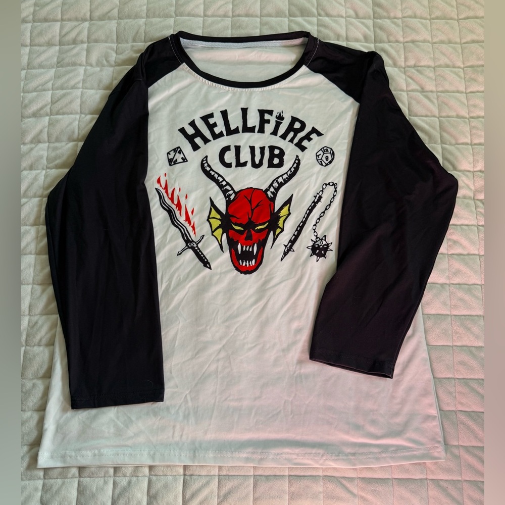 Hellfire Club Black and White Graphic Women's Top